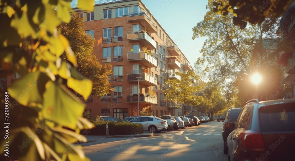 a contemporary apartment building on a street in sunny day a contemporary apartment building on a street in sunny day