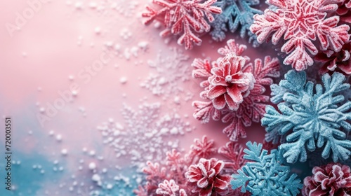 minimalist vivid advertisment background with snowflakes and copy space