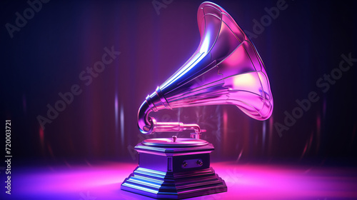 3d render vintage gramophone in retro wave style sheng photo