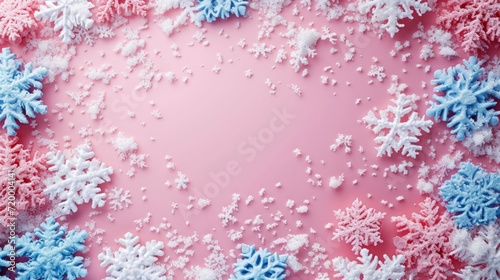 minimalist vivid advertisment background with snowflakes and copy space