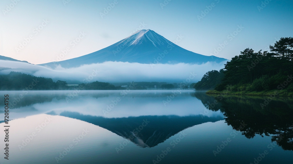 Mt. fuji and lake in morning, Mount fuji is landmark japan destination.