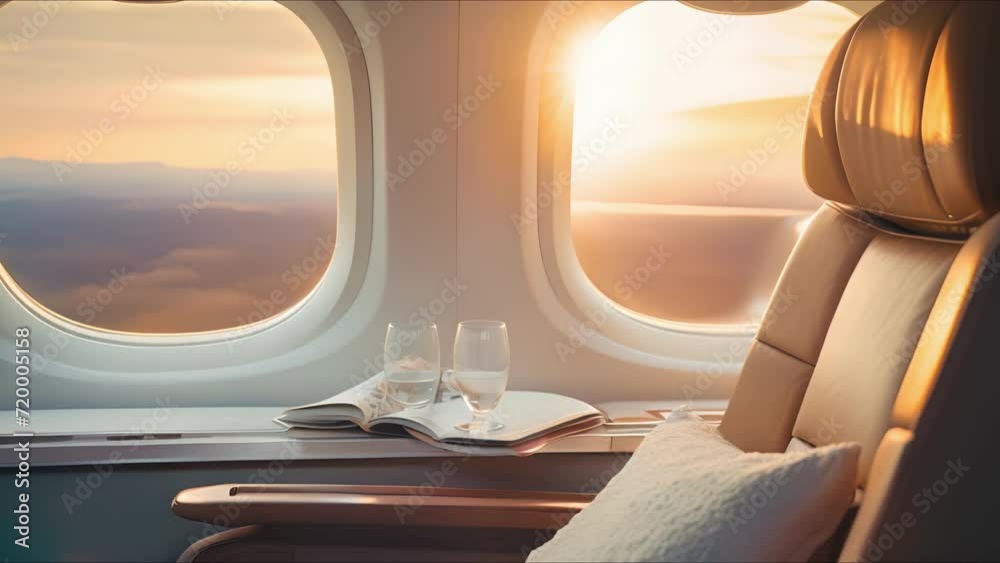 The private jets exclusive window seats offer unparalleled views of the tranquil lakes, a stunning sight to behold during the peaceful and serene dawn hours.