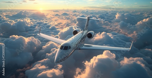 a jet travels through the clouds and sky