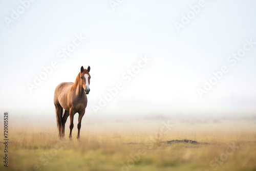 single horse standing in mist, grassland backdrop © studioworkstock