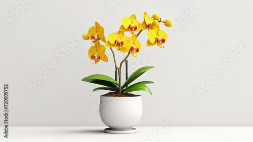 3d render yellow orchid flower in a pot on a white background #720005752