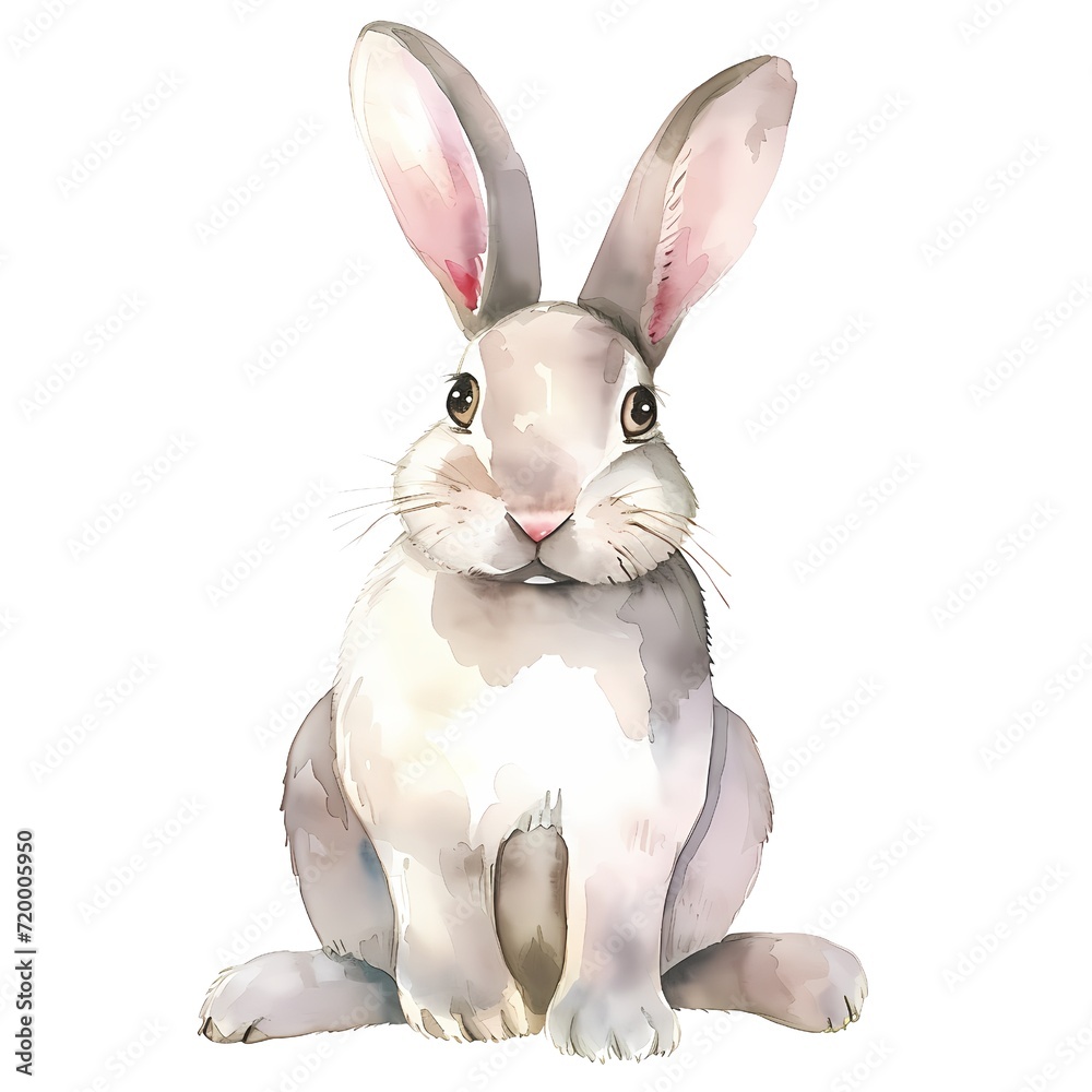 Fototapeta premium Cute rabbit sitting watercolor illustration for Easter, AI generated.