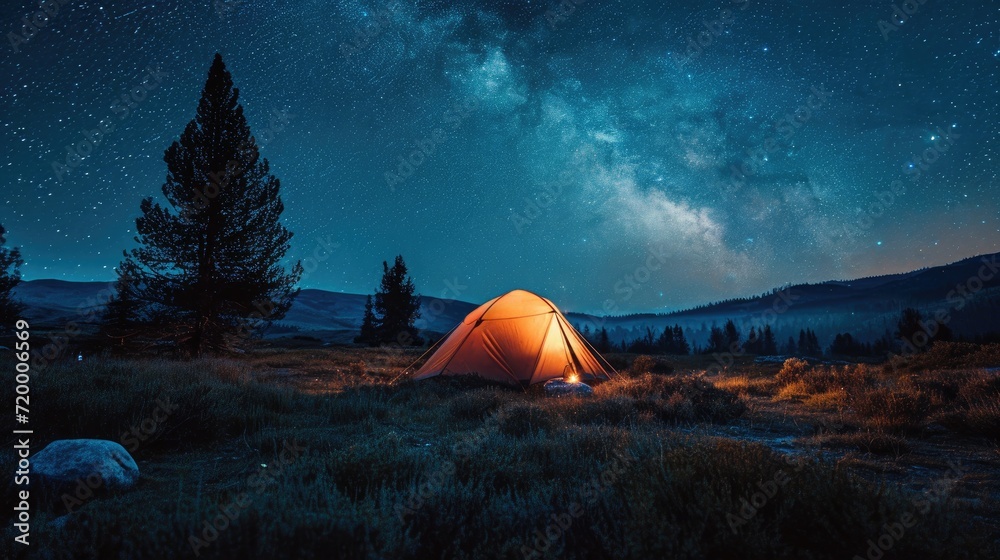 Camping Under the Stars, A tent pitched in a remote scene