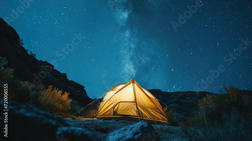 Camping Under the Stars, A tent pitched in a remote scene