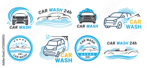 Car wash service minimalist emblem brand logo design template set vector illustration