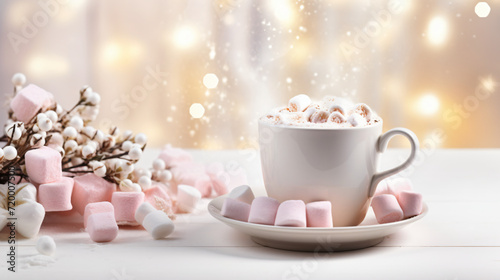 A cup of cocoa with marshmallows on a New Years