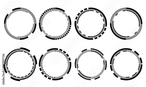 Set of sci fi black circle user interface elements technology futuristic design modern creative on white background vector