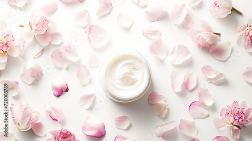 Luxurious face cream jar surrounded by delicate flower petals-mockup