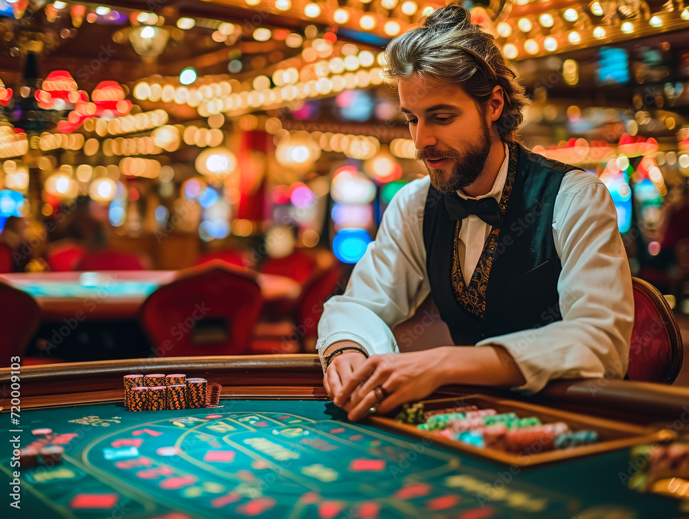 The Stakes Are High: A Man Gambles Passionately at a Casino Gaming Table. The Stakes Are High: A Man Gambles Passionately at a Casino Gaming Table.