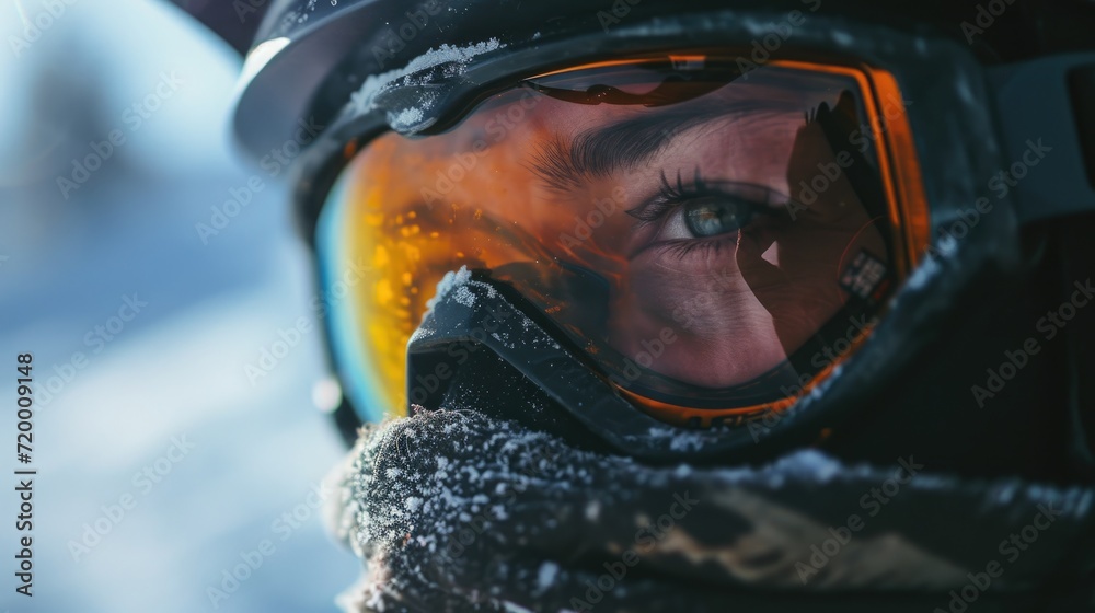 Face of a Person Equipped with Mask and Sunglasses for Extreme Sports