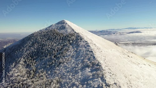 Aerial view of pyramid shape of Rtanj mountain peak 
