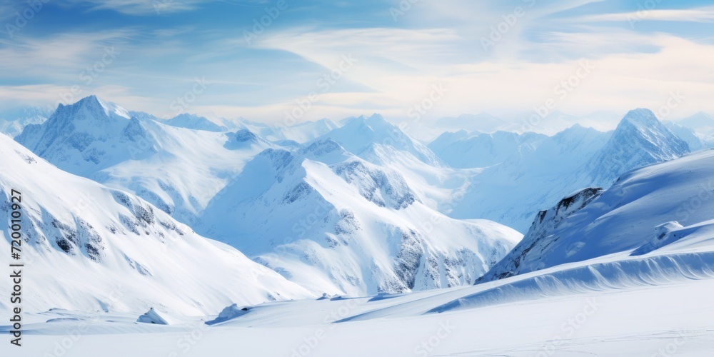 Snow mountain landscape against the blue sky with clouds. Snow mountain landscape against the blue sky with clouds.