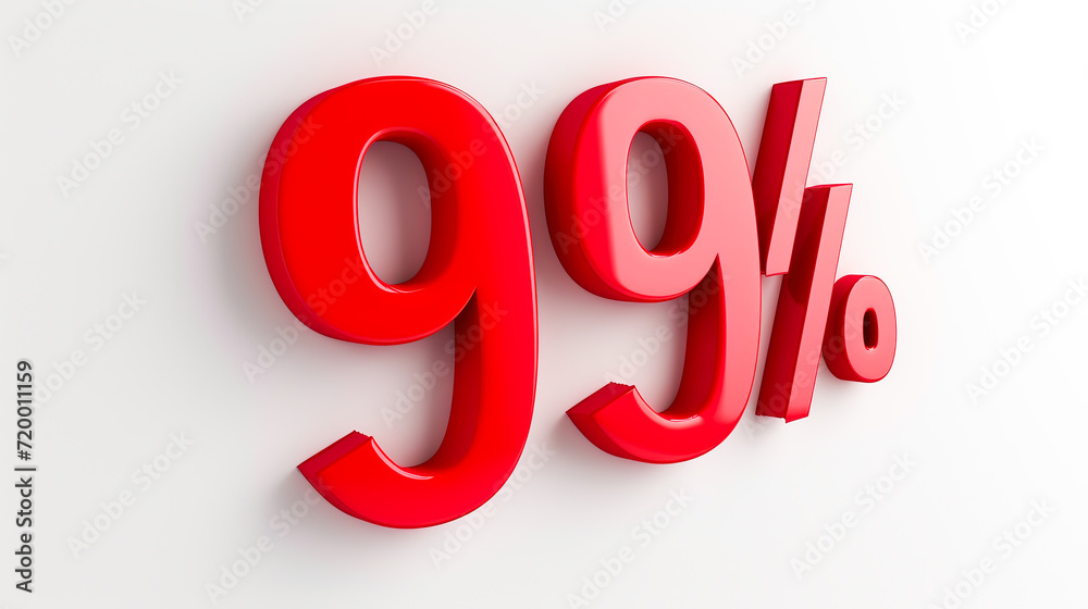 3d letter 99% in red color on white background 3d letter 99% in red color on white background