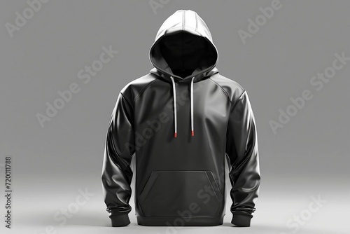 Blank black sport hoodie with hood mock up, different views, 3d rendering. Empty cloth hooded sweater mockup, isolated. Clear street jersey sweat-shirt or tolstovka for men template.
 photo
