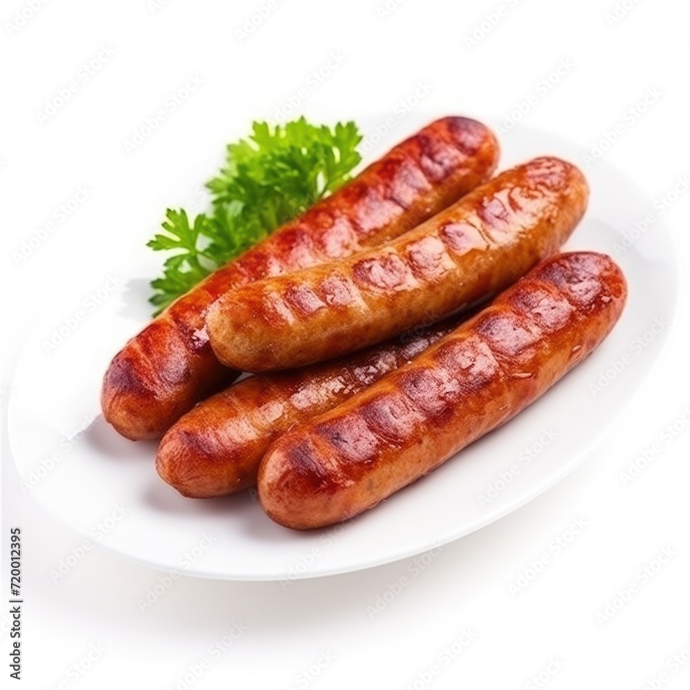 Dish of Fried Sausage isolated on white background