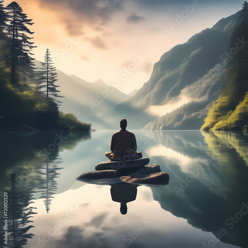 Image of person meditating enjoying nature calmness