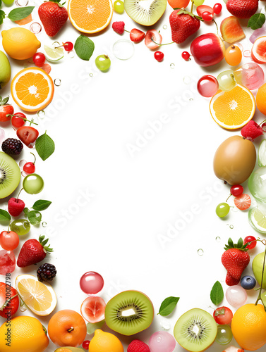 Illustration of a White background and fruit frame. © jajuji