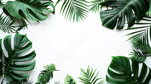 Summer tropical leaves with blank paper