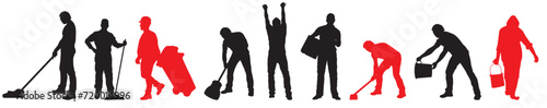 Vector silhouette of a cleaning people on a  transparent background. Men and women cleaning concept vector. 