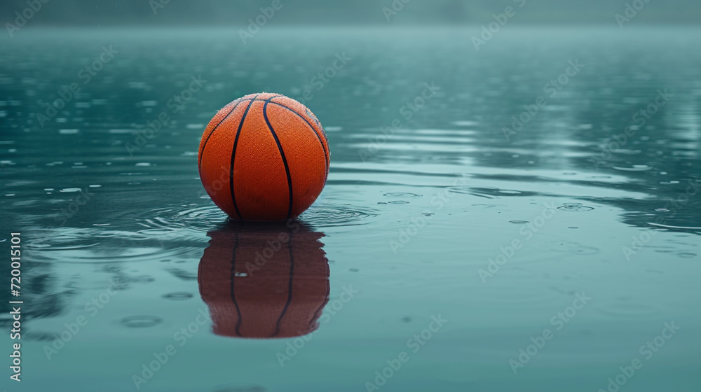A minimalist portrayal of a basketball on a reflective surface, both in matching pastel tones,