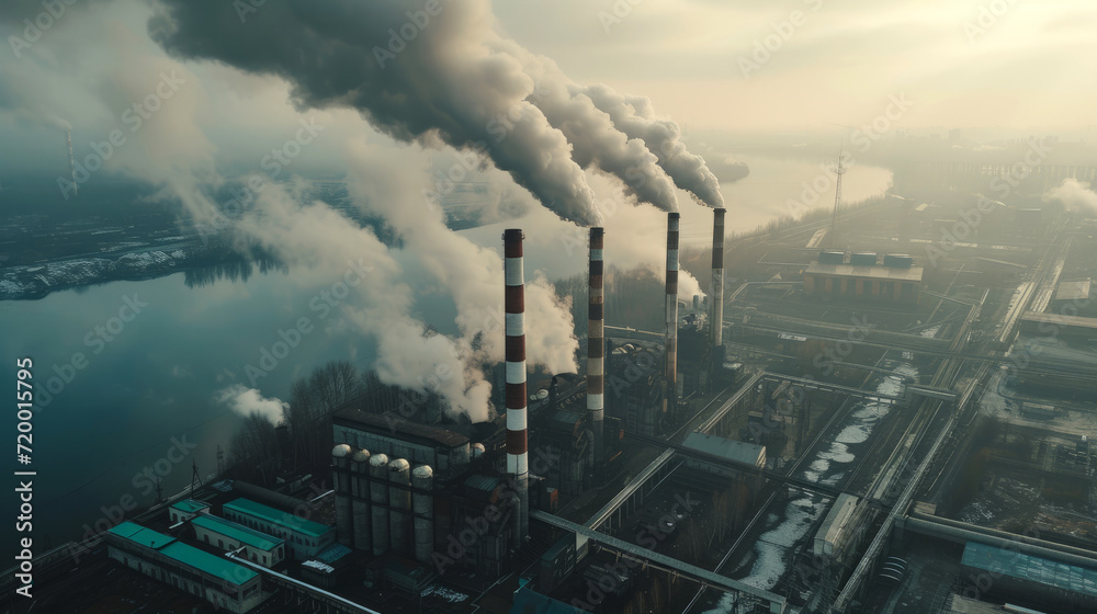 Chimneys of an industrial enterprise, environmental disaster