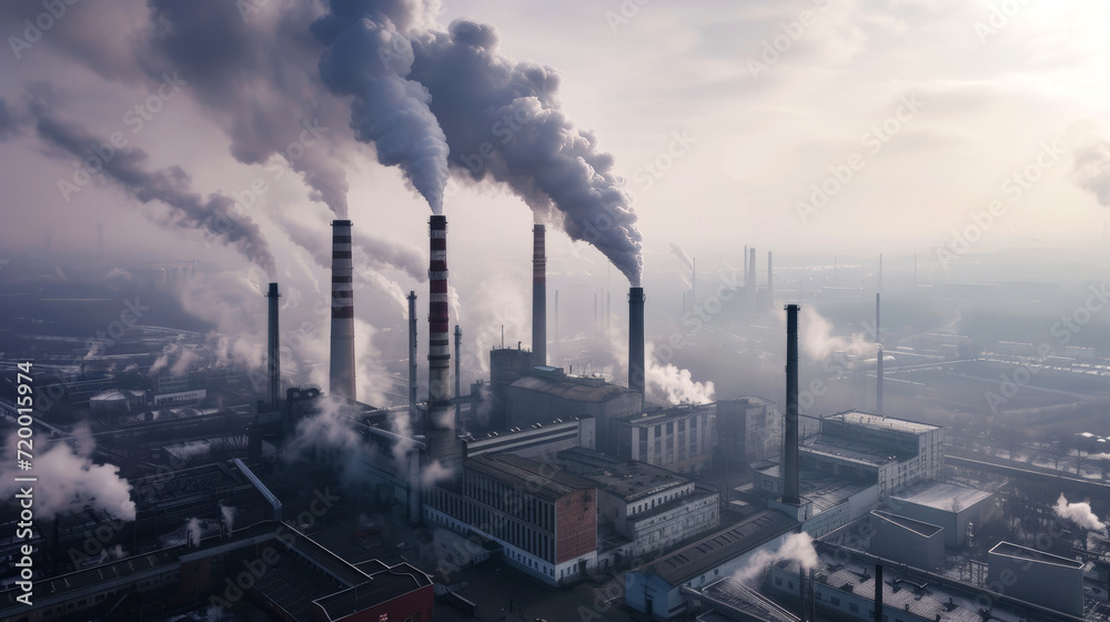 Chimneys of an industrial enterprise, environmental disaster