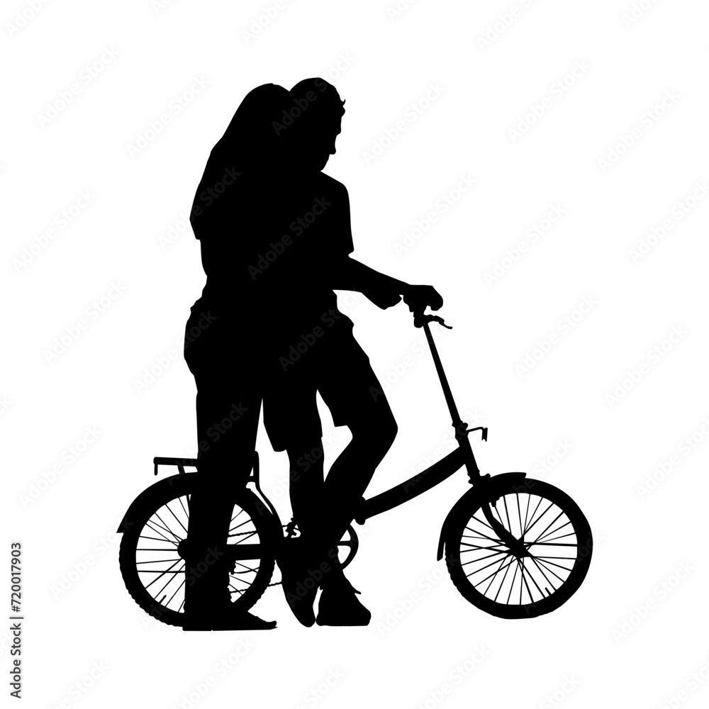 Obraz premium couple with bicycle silhouette