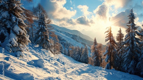 Winter wonderland scene, snow-covered forest © thesweetsheep