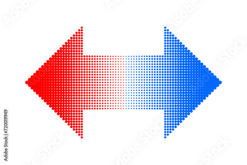 Red-blue scale in form of double-sided arrow. Motion to the left and right, with a central fade. An old-school video game-style pixel sign