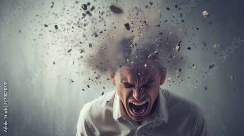Man screaming with a head explosion effect. photo