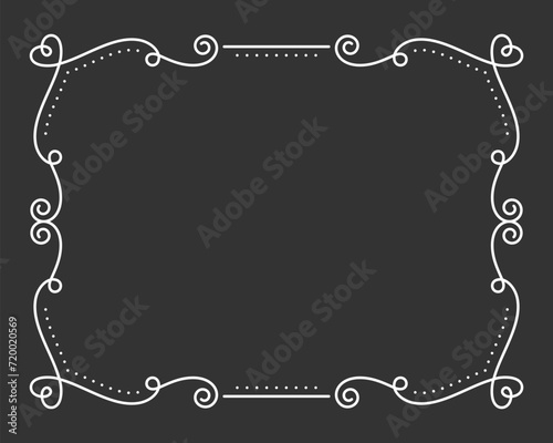 Vintage frame border divider text white line. Heart valentine separator uneditable stroke filigree rectangle greeting card restaurant menu wedding decor book cover pattern framework template isolated