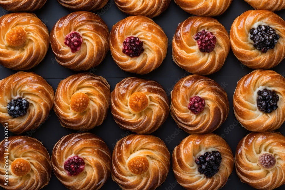 Danishes overhead view pattern background. Danishes overhead view pattern background.