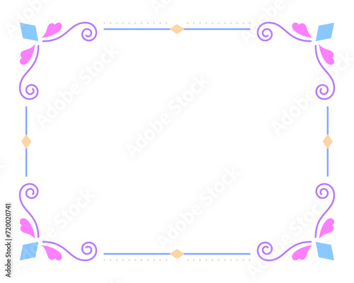 Vintage valentine heart frame border divider pink line flat. Cute purple pastel fairytale kid love magic colorful separator filigree rectangle greeting card rainbow wedding book cover framework