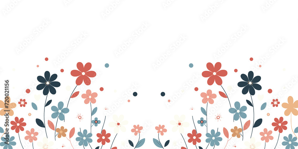 Cute floral background with hand-drawn flowers in pastel colors, decorative floral background, generative ai