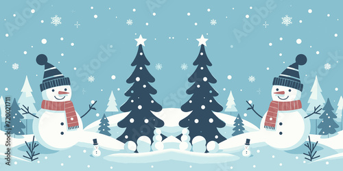 Winter landscape with snowman and Christmas trees  snowy wallpaper  Vector illustration  generative ai