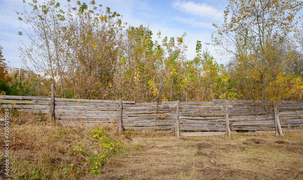 old wooden fence in the garden