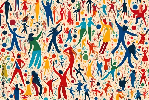 A dance of creativity takes center stage as artistic drawings form a seamless pattern against a backdrop of trendy primary colors in retro style.