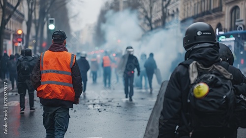 French orange vests on the streets with police