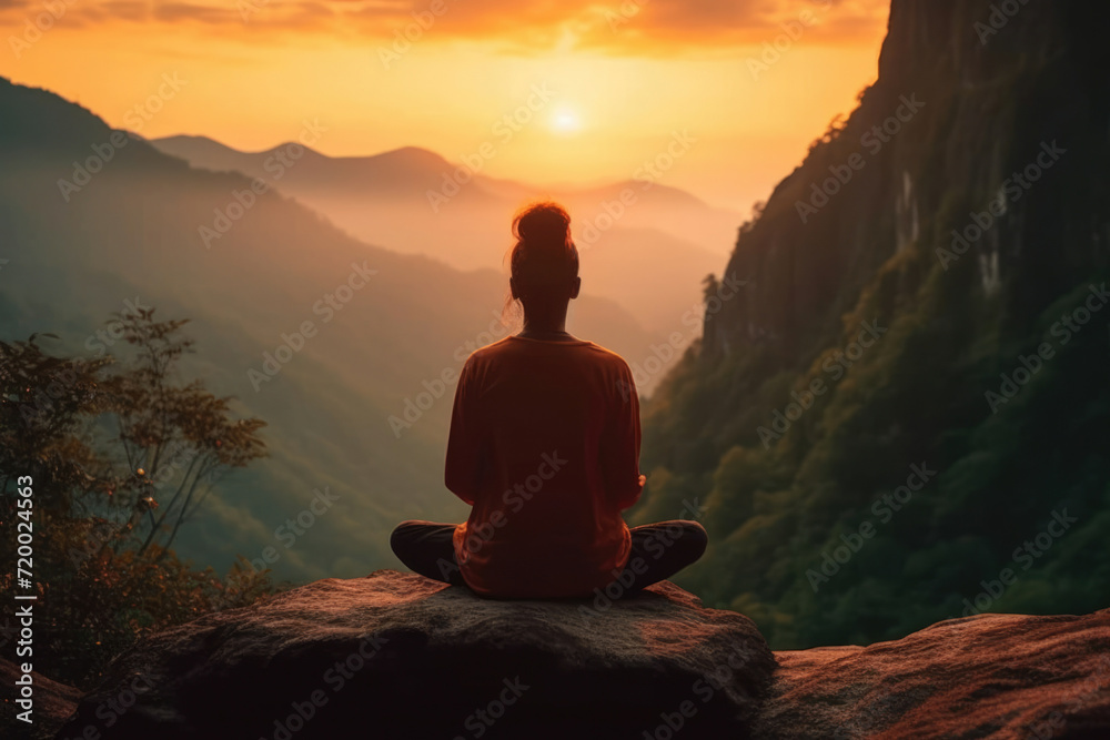 Female sky exercise peace yoga person calm meditating sunset sunrise practice silhouette fitness