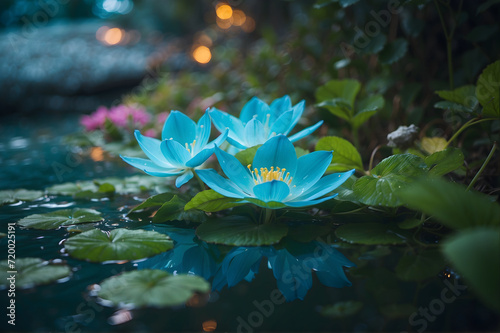 Beautiful Water Lillies Floating on a Serene Pond Wallpaper Background Generative AI