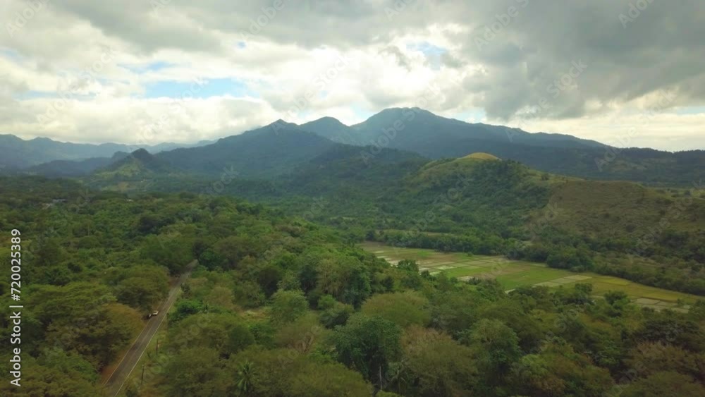 Scenic Aerial Drone Video of the Mount Natib, Rice fields and the Bataan National Park in Morong, Bataan, Luzon, Philippines Scenic Aerial Drone Video of the Mount Natib, Rice fields and the Bataan National Park in Morong, Bataan, Luzon, Philippines