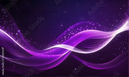 Abstract dark purple background with glowing particles, waves, and stars. Galaxy, futuristic world. Designed for banners, wallpaper, template, background, postcard