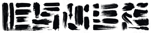 Set of paint strokes. Isolated black paint for graphic design. Hand drawn grunge brush vector. Isolated vector illustration