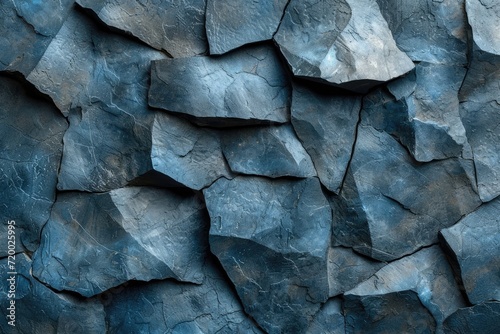 Textured Blue Basalt: Jagged Stone Wall Facade.