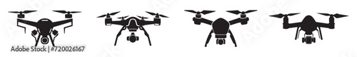 Set of black drone silhouettes. Vector drone black icon