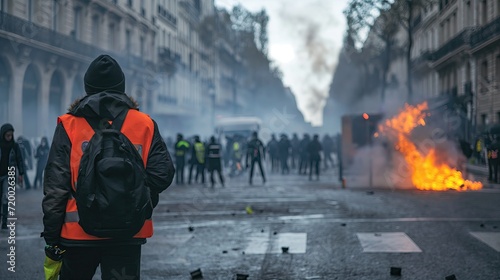 French orange vests on the streets with police photo